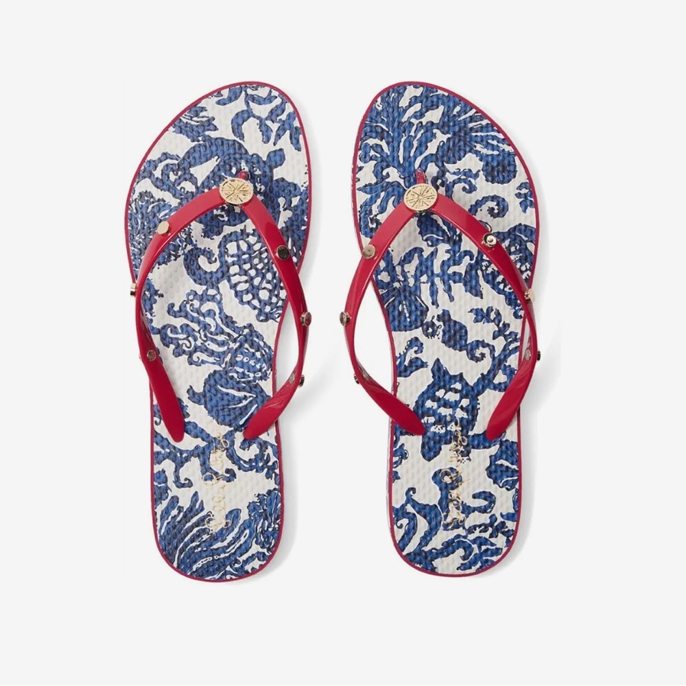 Lilly Pulitzer Embellished Pool Flip Flops - Sz 9/10